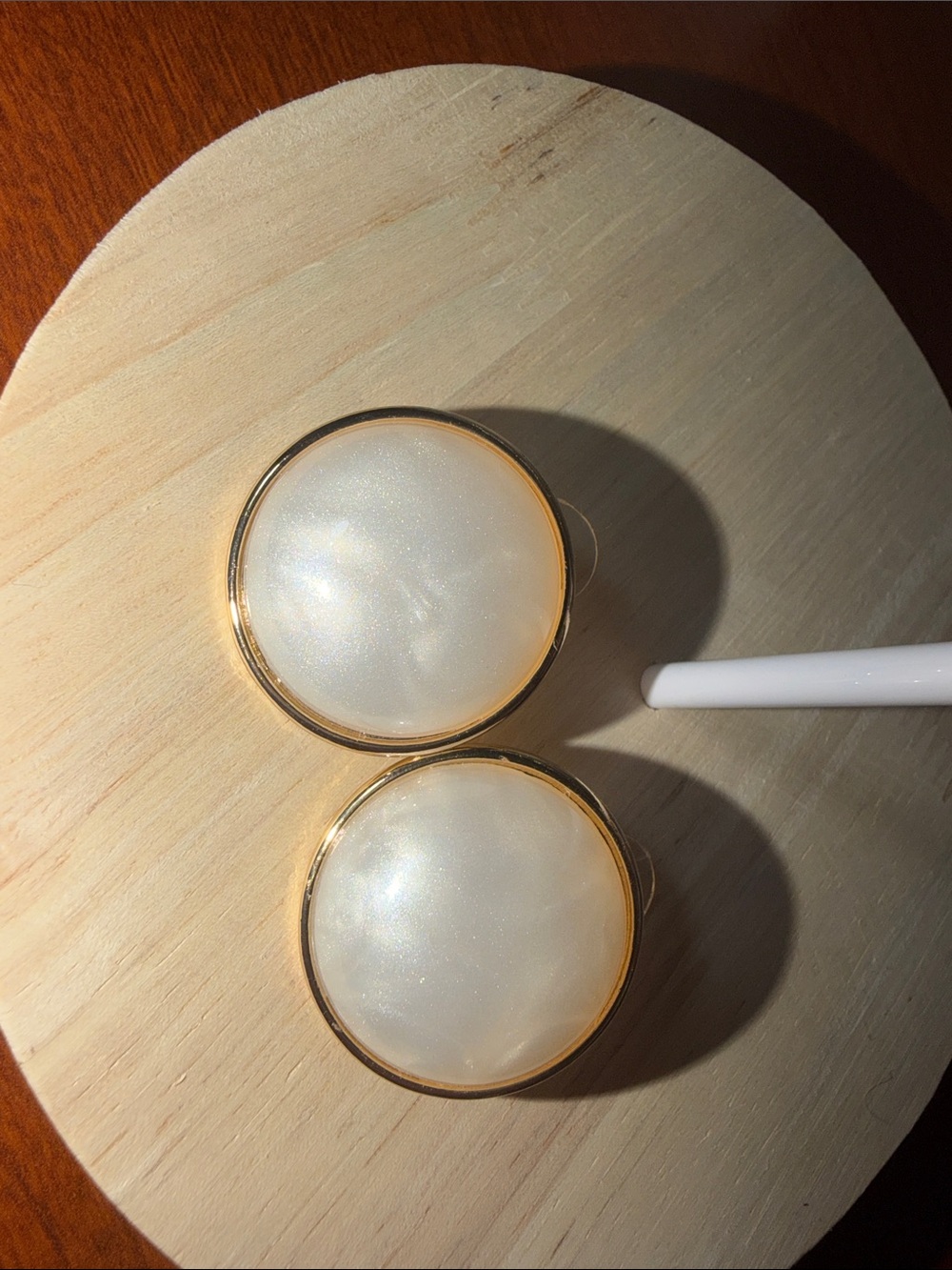 Gold Rim White Pearl Circle Clip-On Earrings